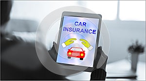 Car insurance concept on a tablet