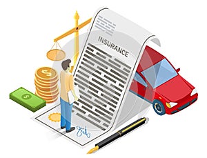 Car insurance concept vector flat isometric illustration