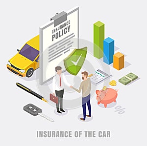 Car insurance concept vector flat isometric illustration