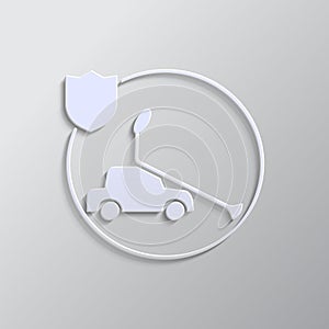 car, insurance, crash, icon, vector, insurable, fuse paper style. Grey color vector background- Paper style vector icon