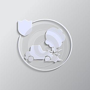 car, insurance, fire, icon, vector, insurable, fuse paper style. Grey color vector background- Paper style vector icon