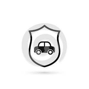 Car insurance icon, vector car with shield illustration