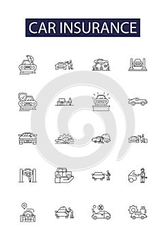 Car insurance line vector icons and signs. Insurance, Coverage, Automobile, Premium, Quote, Liability, Deductible