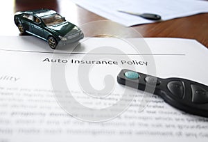 Car insurance, mini auto, and key