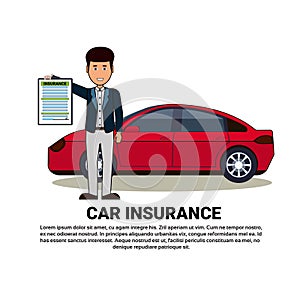 Car Insurance Service Concept Agent Hold Form Document Safety Auto Protection