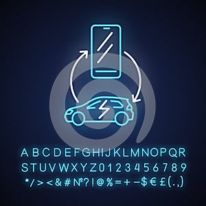 Car integration with smartphone neon light icon