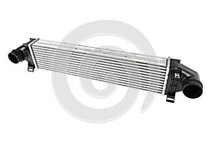 Car intercooler isolated on white background. Radiator intercooler isolated. Turbo intercooler. Quality spare parts for car