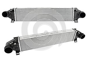 Car intercooler isolated on white background. Radiator intercooler isolated. Turbo intercooler. Quality spare parts for car