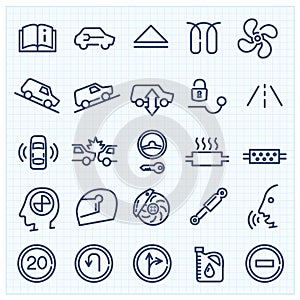 Car interface thin line icons set