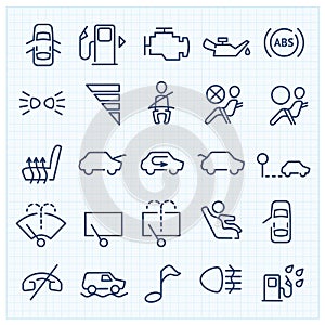 Car interface thin line icons set