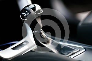 Car interior. Automatic transmission gear shift