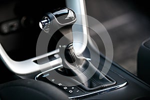 Car interior. Automatic transmission gear shift