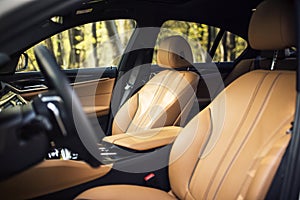 Car Interior: Beige Leather Front Car Seats