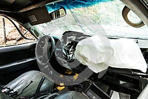 Car interior damaged by traffic accident