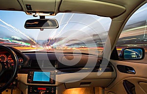 Car interior on driving.