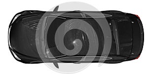 Car isolated on white - black paint, tinted glass - top view