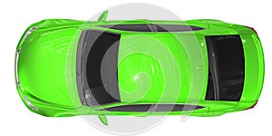 Car isolated on white - green paint, tinted glass - top view