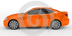 Car isolated on white - orange paint, tinted glass - left side v