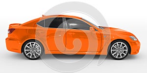 Car isolated on white - orange paint, tinted glass - right side