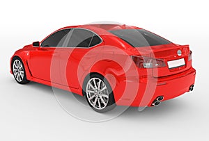 Car isolated on white - red paint, tinted glass - back-left side