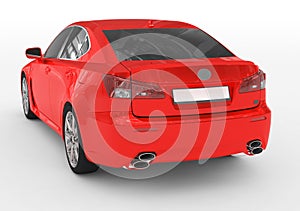 Car isolated on white - red paint, tinted glass - back-left side