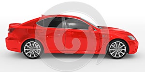 Car isolated on white - red paint, tinted glass - right side vie