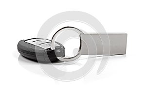 Car key with blank keyring isolated on white