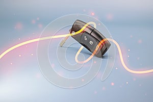 Car key on blue background with light trails, particles, symbol image for: i give you a car for birthday christmas or passed car