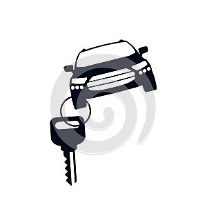 Car with key icon silhouette, buying a car or sales auto â€“ vector