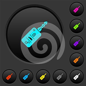 Car key with remote control dark push buttons with color icons photo