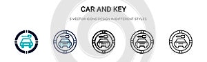 Car and key signal in rotated square icon in filled, thin line, outline and stroke style. Vector illustration of two colored and