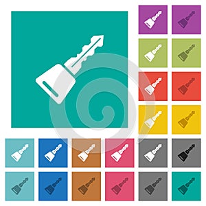 Car key square flat multi colored icons