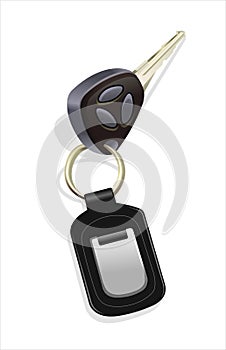 Car keys with black leather keychain on a white background. Isolated vector illustration