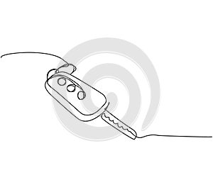 Car keys, car loan one line art. Continuous line drawing of transport, button, electronic, safety, car, insurance