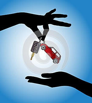 Car Keys - Human hands exchanging modern car keys