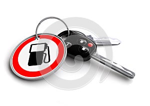 Car Keys with keyring: Petrol Sign. Concept of petrol / gas / fuel / Oil prices