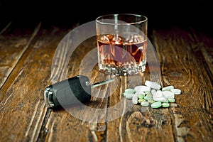 Car keys, pills and alcohol