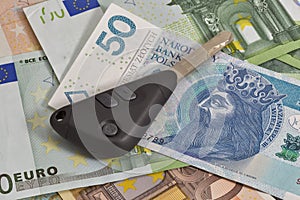 Car keys on Polish zloty and Euro notes background
