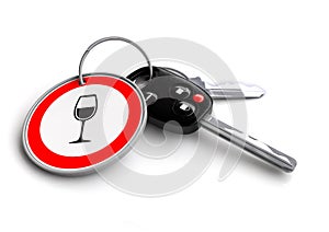 Car keys with wine glass sign on keyring. Concept for drink driving. photo