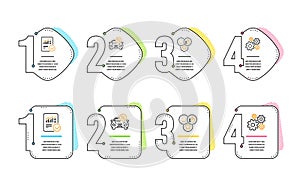 Car leasing, Like and Checked calculation icons set. Cogwheel sign. Vector