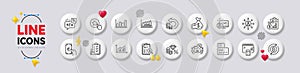 Car leasing, Report and Card line icons. For web app, printing. White buttons 3d icons. Vector