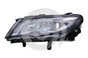 Car led headlight on white background