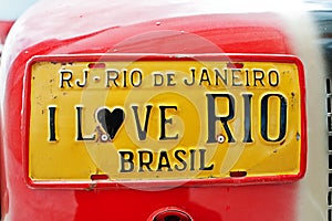 Car license plates with sign I love RIO Brasil