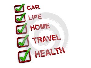 Car, life, home, travel, health