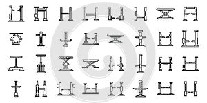 Car lift icons set outline vector. Auto garage