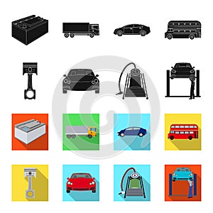 Car on lift, piston and pump black,flet icons in set collection for design.Car maintenance station vector symbol stock