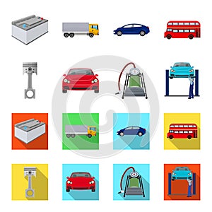 Car on lift, piston and pump cartoon,flat icons in set collection for design.Car maintenance station vector symbol stock