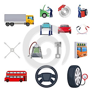 Car, lift, pump and other equipment cartoon icons in set collection for design. Car maintenance station vector symbol