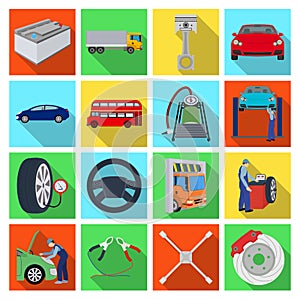 Car, lift, pump and other equipment flat icons in set collection for design. Car maintenance station vector symbol stock