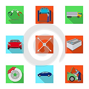 Car, lift, pump and other equipment flat icons in set collection for design. Car maintenance station vector symbol stock